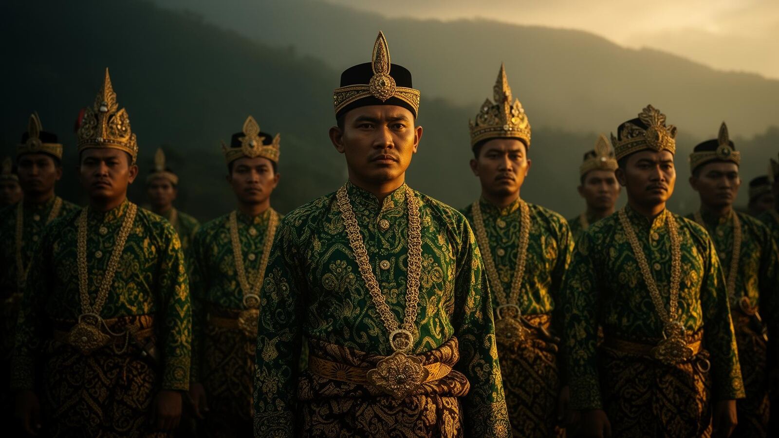 Pasukan adat Nusantara dalam pakaian kebesaran tradisional